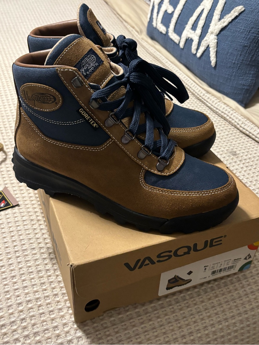 Vasque Brown and Navy Suede-Textile Waterproof Hiking Boots